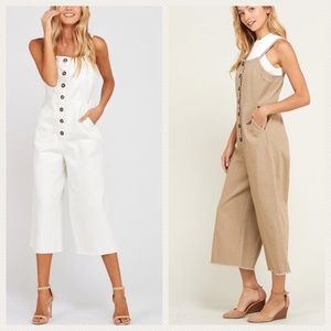 White Denim Cropped Jumpsuit